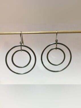 Sterling Silver Modern Double Hoop Drop Earrings